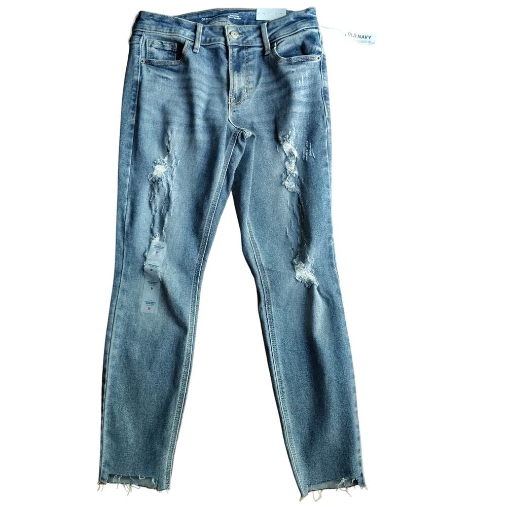 Old Navy Rockstar Super Skinny Jeans NWT Size 4 Distressed Raw Hem Medium Wash